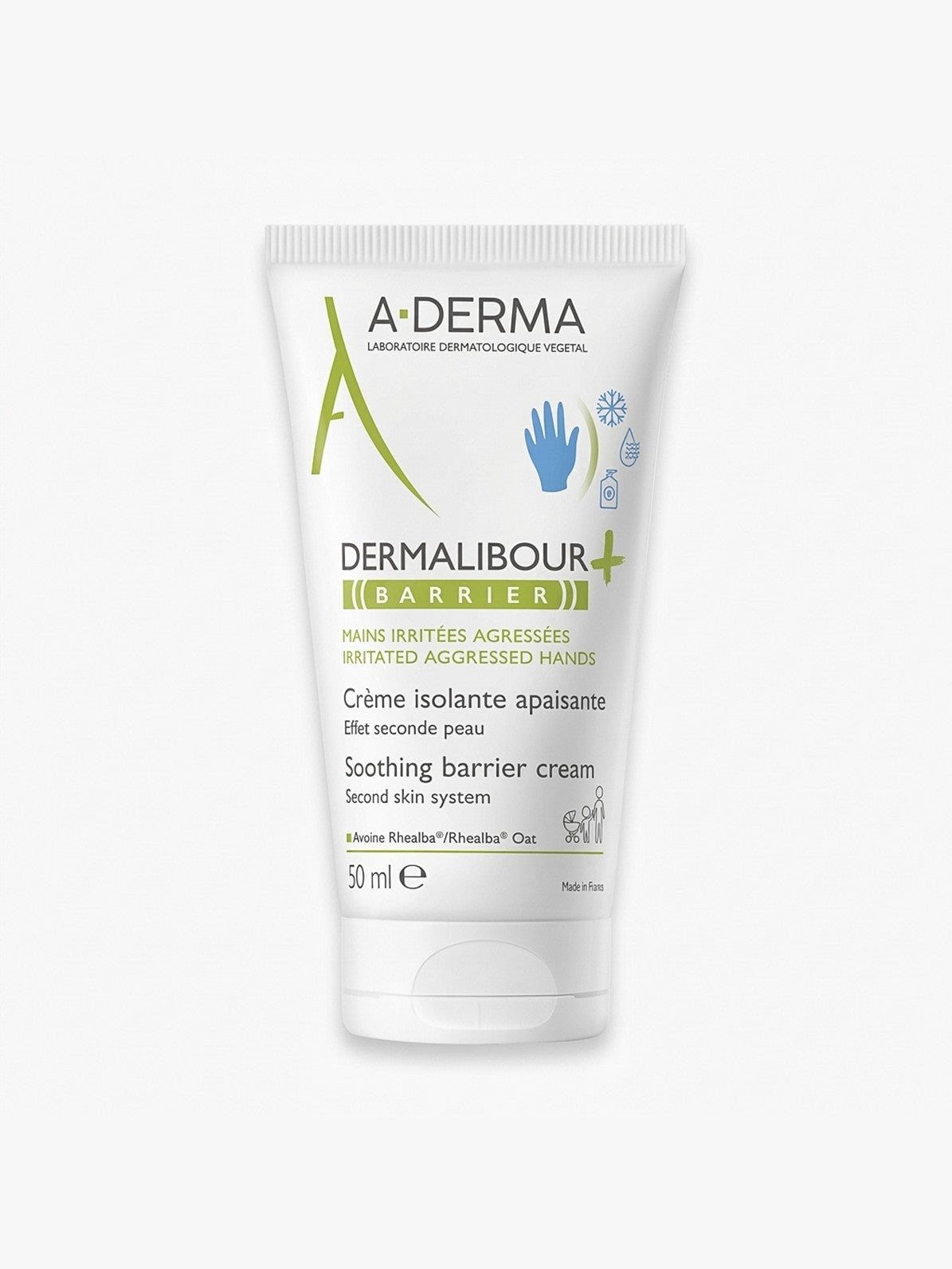 Crème mains A-Derma Dermalibour+ Barrier, tube blanc 50 ml pour mains irritées - Orineeds